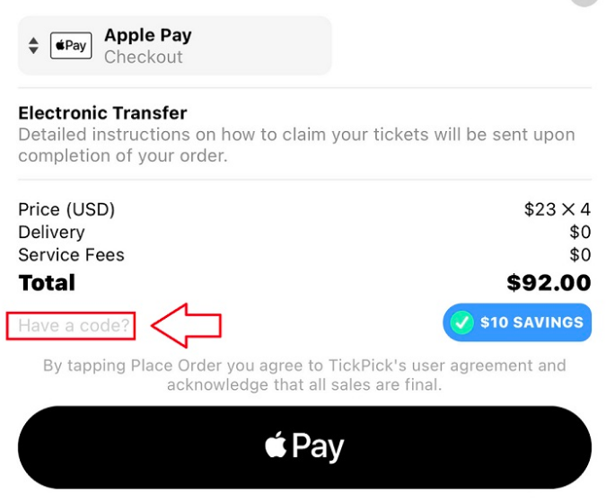 TickPick Promo Code On the App